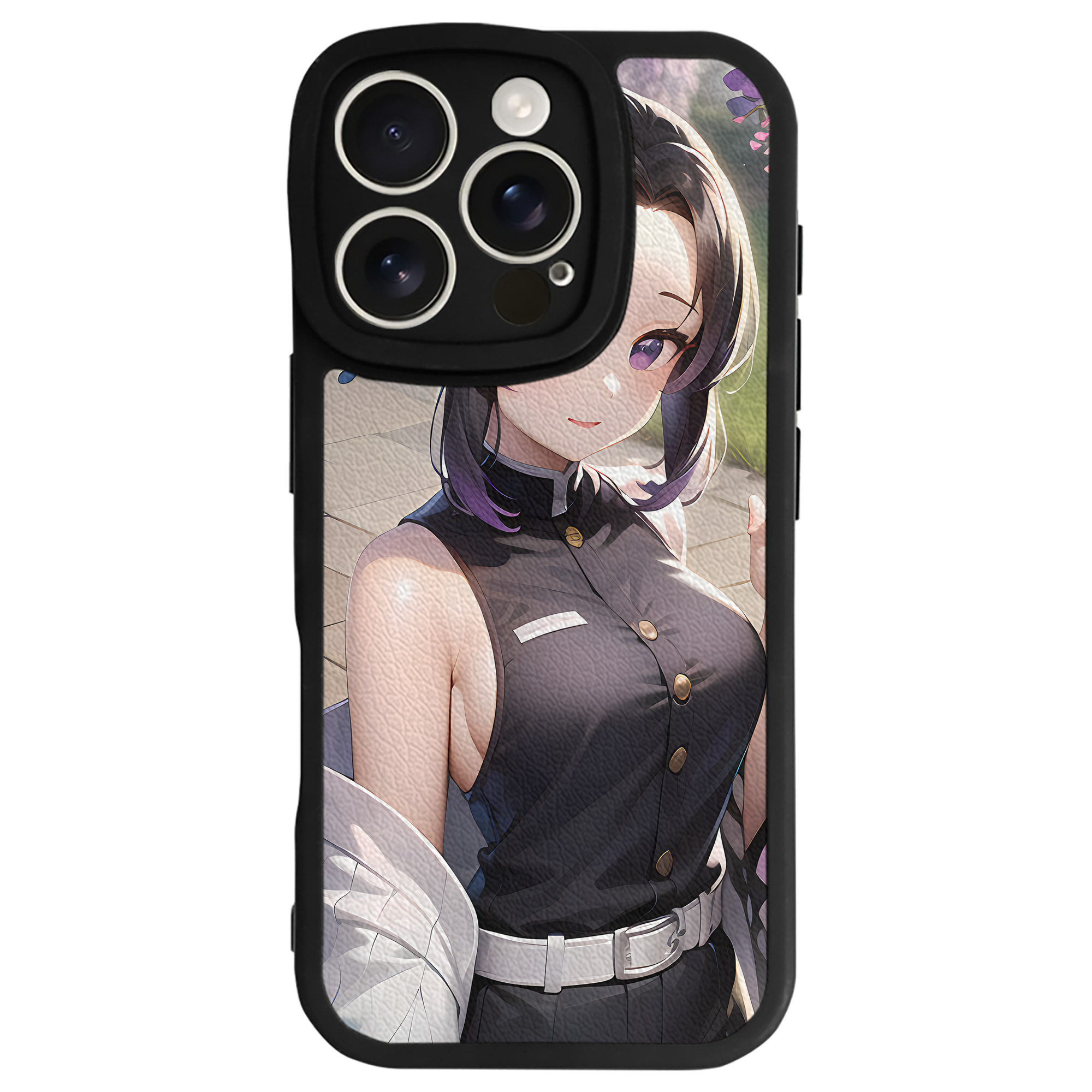 （画像用） 鬼滅の刃（きめつのやいば）蟲柱-胡蝶 しのぶ／こちょう しのぶ Kochou Shinobu 【iPhone 16シリーズ対応】シリコンスマホケース（レザー調） 材質：シリコン